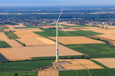 Wind farm construction sites in Offenbach an der Queich in the state Rhineland-Palatinate, Germany seen from above