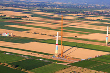 Wind farm construction sites in Offenbach an der Queich in the state Rhineland-Palatinate, Germany from the plane