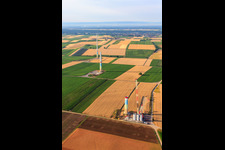 Wind farm construction sites in Offenbach an der Queich in the state Rhineland-Palatinate, Germany from the drone perspective