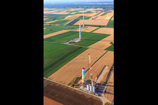 Wind farm construction sites in Offenbach an der Queich in the state Rhineland-Palatinate, Germany from a drone