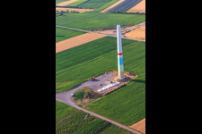 Aerial view of Wind farm construction sites in Offenbach an der Queich in the state Rhineland-Palatinate, Germany