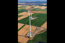 Bird's eye view of Wind farm construction sites in Offenbach an der Queich in the state Rhineland-Palatinate, Germany