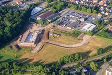 Construction site of the new EDEKA building on Lauterburger Straße in Kandel in the state Rhineland-Palatinate, Germany from the plane