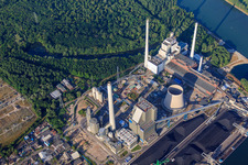 EnBW Energie Baden-Württemberg AG, Rhine Harbor Steam Power Plant Karlsruhe of N in the district Daxlanden in Karlsruhe in the state Baden-Wuerttemberg, Germany from the plane