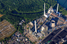 Bird's eye view of EnBW Energie Baden-Württemberg AG, Rhine Harbor Steam Power Plant Karlsruhe of N in the district Daxlanden in Karlsruhe in the state Baden-Wuerttemberg, Germany