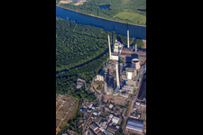 Drone recording of EnBW Energie Baden-Württemberg AG, Rhine Harbor Steam Power Plant Karlsruhe of N in the district Daxlanden in Karlsruhe in the state Baden-Wuerttemberg, Germany
