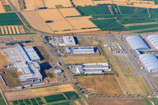 Aerial view of EDEKA Southwest Meat in the district Silberstreifen in Rheinstetten in the state Baden-Wuerttemberg, Germany