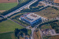 Aerial photograpy of Office building of Physik Instrumente (PI) GmbH & Co. KG at the A8 in the district Palmbach in Karlsruhe in the state Baden-Wurttemberg, Germany