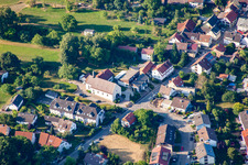 Aerial view of St. Barbara in the district Langensteinbach in Karlsbad in the state Baden-Wuerttemberg, Germany