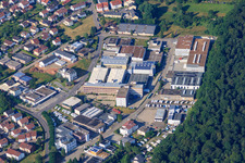 Robert-Bosch-Straße industrial area with Carl Benzinger GmbH - lathes for over 100 years, Herbert Richter Metallwaren -Apparatebau GmbH & Co. KG and Karcher AG in the district Büchenbronn in Pforzheim in the state Baden-Wuerttemberg, Germany