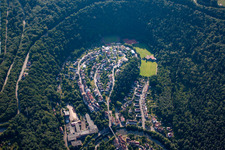 Aerial view of Residential area of the multi-family house settlement im Hinterem Tal in Pforzheim in the state Baden-Wurttemberg