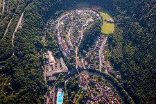 Aerial photograpy of Residential area of the multi-family house settlement im Hinterem Tal in Pforzheim in the state Baden-Wurttemberg