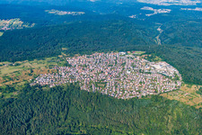 Town View of the streets and houses of the residential areas in the district Buechenbronn in Pforzheim in the state Baden-Wurttemberg