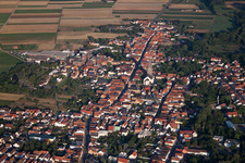 Town View of the streets and houses of the residential areas in Bellheim in the state Rhineland-Palatinate from above