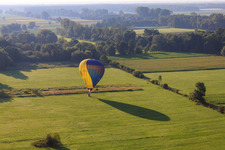 Aerial photograpy of Landing of a hot air balloon D-OTKA in Erlenbach bei Kandel in the state Rhineland-Palatinate, Germany