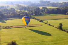 Landing of a hot air balloon D-OTKA in Erlenbach bei Kandel in the state Rhineland-Palatinate, Germany from above