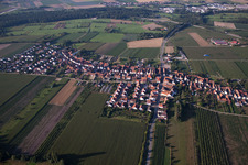 From the north in Erlenbach bei Kandel in the state Rhineland-Palatinate, Germany seen from a drone