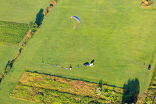 Landing of a hot air balloon D-OTKA in Erlenbach bei Kandel in the state Rhineland-Palatinate, Germany from a drone