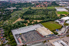 Aerial view of Marktkauf Center Cuxhaven with Deichmann and dm in the district Groden in Cuxhaven in the state Lower Saxony, Germany