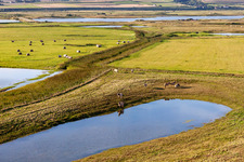 Aerial view of Pastures behind the dike in Woignarue in the state Somme, France