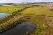 Oblique view of Pastures behind the dike in Woignarue in the state Somme, France