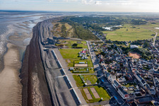 Aerial view of Beach huts of Cayeux in Cayeux-sur-Mer in the state Somme, France