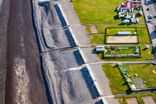 Aerial photograpy of Beach huts of Cayeux in Cayeux-sur-Mer in the state Somme, France