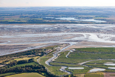 Aerial view of River Delta and estuary of Somme in Saint-Valery-sur-Somme in Picardie, France