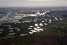 Aerial view of River Delta and estuary of Somme in Saint-Valery-sur-Somme in Picardie, France