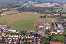 Runway with tarmac terrain of airfield FSV Neustadt on Flugplatz Lachen - Speyerdorf in the district Lachen-Speyerdorf in Neustadt an der Weinstrasse in the state Rhineland-Palatinate, Germany