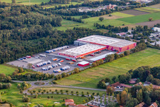 Oblique view of Building of the construction market of Hornbach Zentrale in the district Industriegebiet Bornheim in Bornheim in the state Rhineland-Palatinate