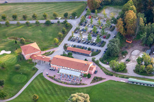 Grounds of the Golf course at Golfanlage Landgut Dreihof in Essingen in the state Rhineland-Palatinate viewn from the air