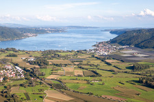 Aerial view of Village on the banks of the area Lake Constance in the district Bodman in Bodman-Ludwigshafen in the state Baden-Wurttemberg