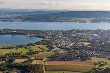 Aerial view of Village Radolfzell on the banks of the area Lake Constance in Radolfzell am Bodensee in the state Baden-Wurttemberg, Germany