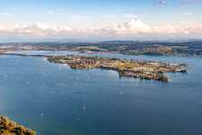 Aerial view of District Niederzell in Reichenau in the state Baden-Wuerttemberg, Germany