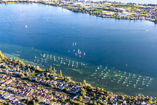 Sailboat dock in Allensbach in the state Baden-Wuerttemberg, Germany from above