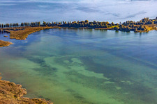 Aerial view of Footbridge to Reichenau - Pirminstr in the district Lindenbühl in Reichenau in the state Baden-Wuerttemberg, Germany