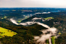 Danube Gorge in Fridingen an der Donau in the state Baden-Wuerttemberg, Germany from the drone perspective