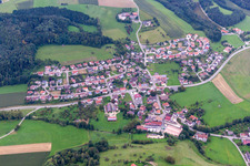 Village - view on the edge of agricultural fields and farmland in Winterspueren in the state Baden-Wurttemberg, Germany
