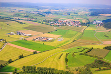 Aerial view of Mittelfischachtal UL Place in the district Mittelfischach in Obersontheim in the state Baden-Wuerttemberg, Germany
