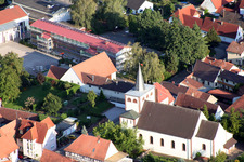Aerial view of Catholic Church in Minfeld in the state Rhineland-Palatinate, Germany
