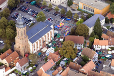 Aerial view of Church building in of  church at the market in Old Town- center of downtown in Kandel in the state Rhineland-Palatinate