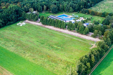 Aerial view of Giant zip line, Fun-Forest camp in Kandel in the state Rhineland-Palatinate, Germany