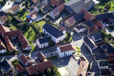 Aerial view of Church building in the village of in Salmbach in Grand Est, France