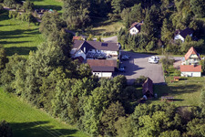Waldgasthof Bienwaldmühle in Scheibenhardt in the state Rhineland-Palatinate, Germany from above