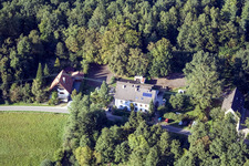 Aerial view of Bienwaldmühle district in Scheibenhardt in the state Rhineland-Palatinate, Germany