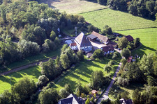 Oblique view of Bienwaldmühle in Scheibenhardt in the state Rhineland-Palatinate, Germany