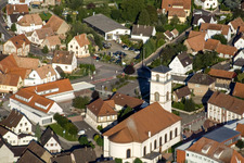 Bird's eye view of Drusenheim in the state Bas-Rhin, France
