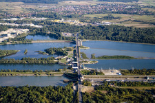 Aerial view of Dam Rheinau - Gambsheim in the district Freistett in Rheinau in the state Baden-Wuerttemberg, Germany
