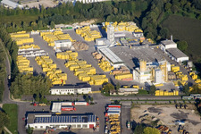 Building and production halls on the premises of Xella Deutschland GmbH in the district Freistett in Rheinau in the state Baden-Wurttemberg, Germany from above